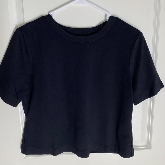 WOMANS MEDIUM ADRIENNE VITTADINI SHORT T SHIRT TOP BLACK - Picture 2 of 3
